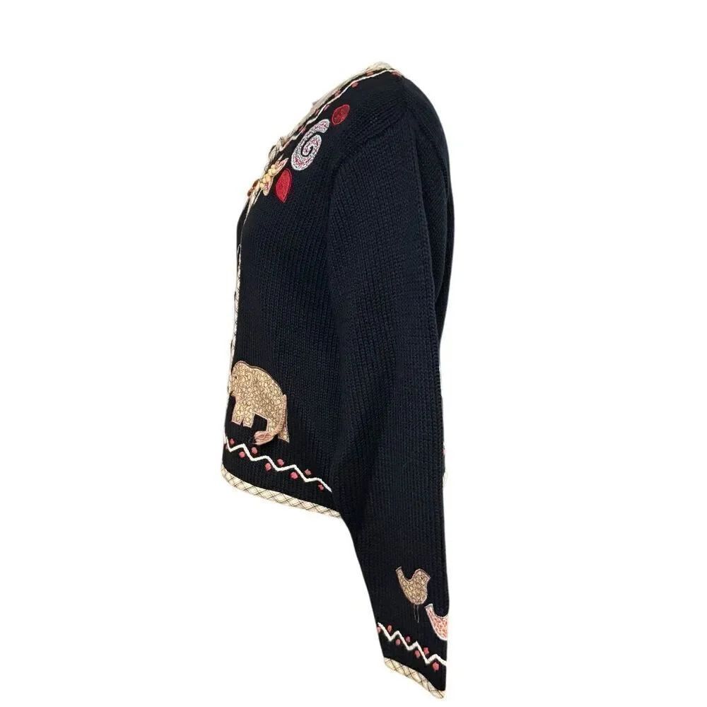 Orvis Cardigan Sz. L Appliqué Flowers & Elephants Vintage Chunky Ramie - Picture 4 of 12